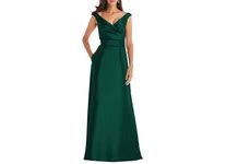 0726 SIZE:10 ALFRED SUNG HUNTER GREEN SLVLSS GOWN W/WIDE SKIRT, CONCEALED BACK ZIPPER, AND CROSS PLEATED V-NECKLINE NWOT RTL:$239.00