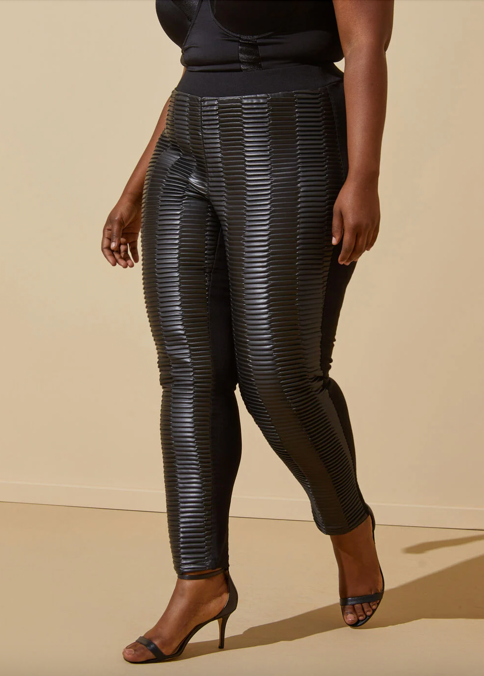 0809 ASHLEY STEWART BLUE FAUX RIBBED LEATHER PONTE LEGGINGS W/ELASTIC WAIST NWOT RTL:$49.99 **IMAGE SHOWN FOR STYLE NOT FOR COLOR**