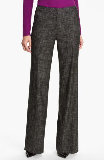 1119 SIZE:8 CLASSIQUE ENTIER CHARCOAL TWEED TROUSERS W/FRONT HOOK&ZIPPER CLOSURE, FAUX BACK POCKETS AND WIDE LEGS RTL:$72.00