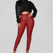 1009 SIZE:2X FASHION NOVA BRICK RED "DOUBLE DARE" FAUX LEATHER TROUSERS W/FRONT BUTTON&ZIPPER CLOSURE, BELT LOOPS AND TAPERED LEGS NWT RTL:$39.99