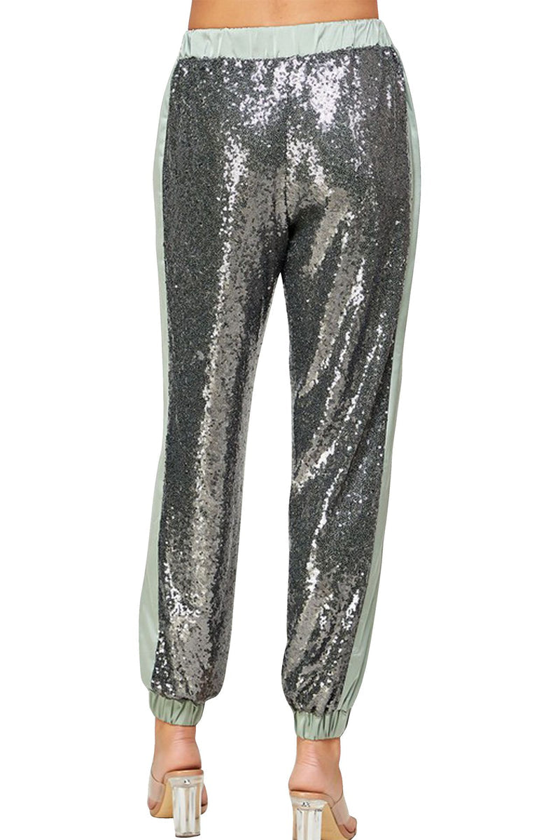 1011 SIZE:XXL NY&CO GREY&SILVER SEQUIN ENCRUSTED JOGGERS W/ELEASTIC WAIST AND SIDE POCKETS RTL:$119.94