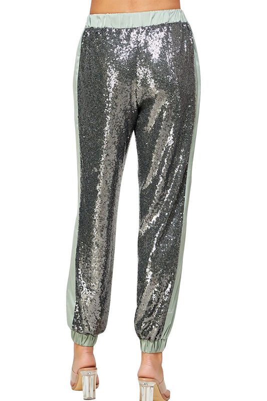 1011 SIZE:XXL NY&CO GREY&SILVER SEQUIN ENCRUSTED JOGGERS W/ELEASTIC WAIST AND SIDE POCKETS RTL:$119.94