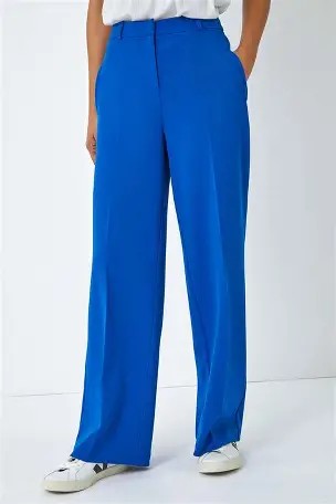 0810 SIZE:2X SHERRY TAYLOR ROYAL BLUE WIDE LEG TROUSERS W/SIDE POCKETS, FRONT BUTTON & ZIPPER CLOSURE, FAUX BACK POCKETS AND BROWN WOVEN BELT NWT RTL:$34.99