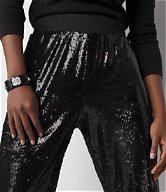 0627 SIZE:S WHBM BLACK SEQUIN ENCRUSTED JOGGERS W/ELASTIC WAIST RTL:$79.99
