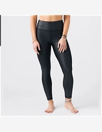 1009 SIZE:14/16 ZYIA ACTIVE BLACK METALLIC LIGHT N TIGHT HI-RISE YOGA PANTS W/CONTRAST STITCHING NWT RTL:$75.00