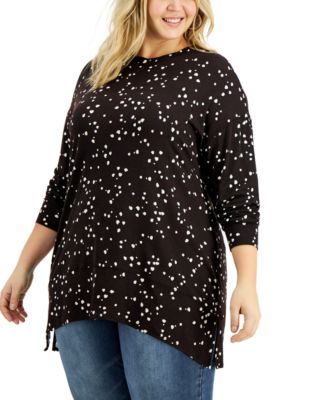 1323 SIZE:3X BLACK&WHITE ORGANIC SPECKLE DOLMAN SLV BLOUSE W/INTERTWINING COLLAR NWT RTL:$49.00
