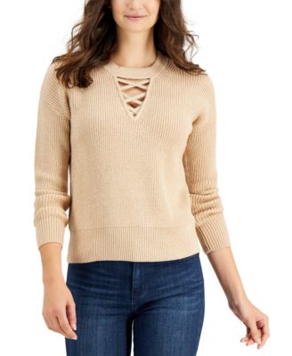 1204 SIZE:M JPR STUDIO CAMEL GOLD LATTICE NECK LNG SLV SWEATER NWT RTL:$69.00