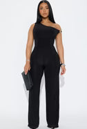 0525 SIZE:XS FASHION NOVA BLACK SLVLSS JUMPSUIT W/METAL DETAIL AT SHOULDER NWT