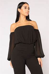 1227 SIZE:XL FASHION NOVA BLACK LORENA OFF THE SHOULDER JUMPSUIT W/CONCEALED BACK ZIPPER CLOSURE, WAIST TIE, SHEER OVERLAY AND GATHERED CUFFS NWT RTL:$34.99