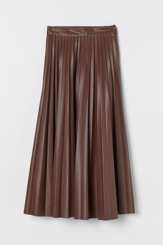 0808 SIZE:S H&M MILK CHOCOLATE FULLY PLEATED FAUX LEATER SKIRT W/ELASTIC WAIST NWT RTL:$54.99