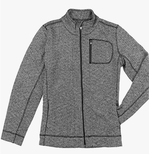 1011 SIZE:M MARC NY BLACK&GRAY TWEED CHEVRON PATTERN LNG SLV FITTED JACKET W/ZIPPER LEFT BREAST POCKET, HIGH COLLAR, ZIPPER DOWN FRONT AND SIDE POCKETS  RTL:$89.99
