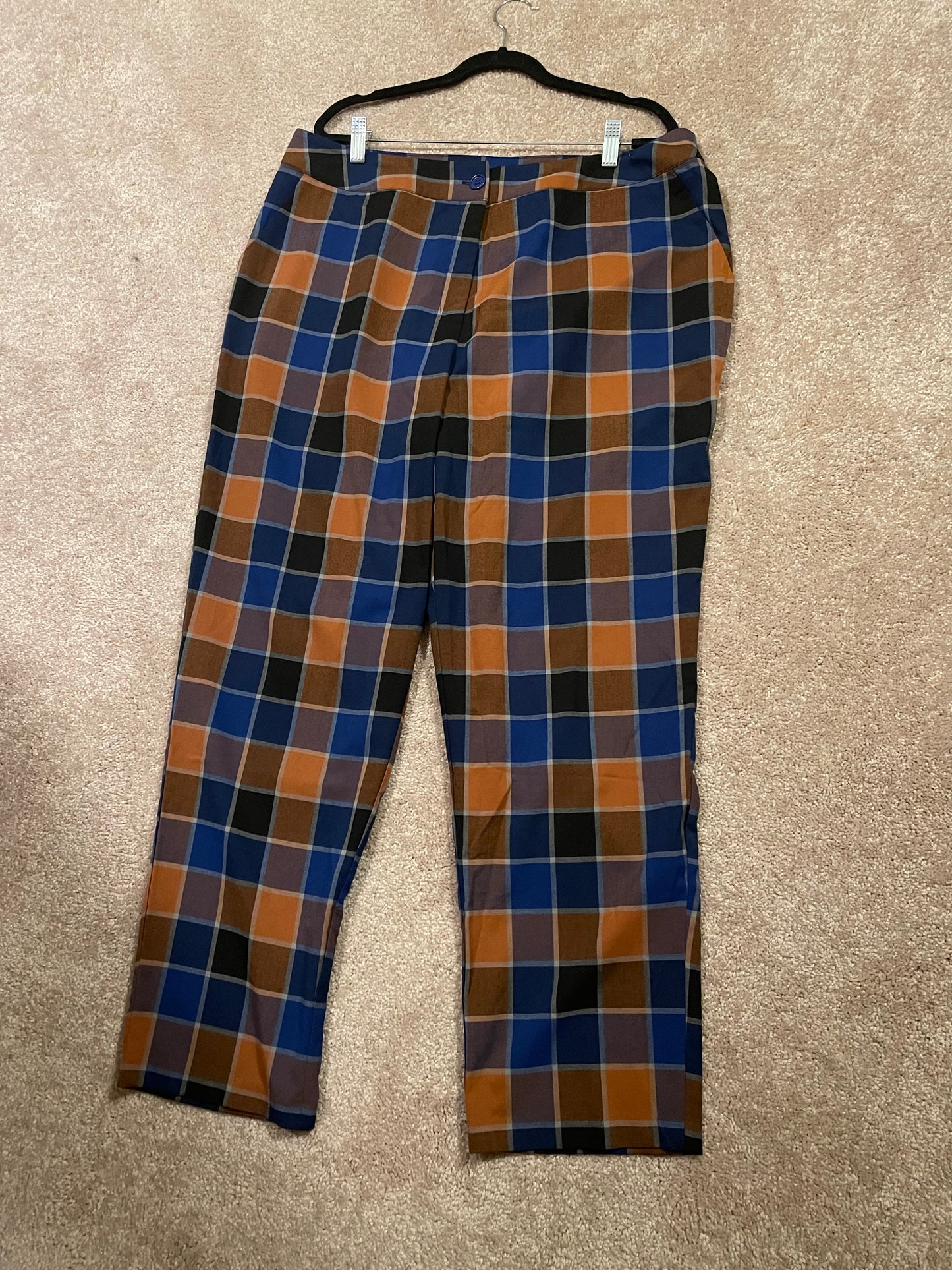 0809 SIZE:16 ASHLEY STEWART BLUE&BROWN PLAID TROUSERS W/FRONT BUTTON & ZIPPER CLOSURE AND SIDE POCKETS NWT RTL:$59.50