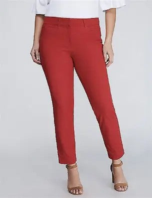 0809 SIZE:20 LANE BRYANT RED SLIM ANKLE MID-RISE TROUSERS W/SIDE ZIPPER POCKETS, FRONT HOOK & ZIPPER CLOSURE, FAUX BACK POCKETS NWT RTL:$79.95