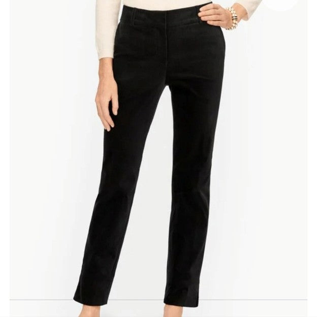 1009 SIZE:14W TALBOTS BLACK 90%COTTON SLIM VELVETEEN ANKLE PANT W/FRONT CLASP&ZIPPER CLOSURE, FLAT WAIST AND FAUX BACK POCKETS  RTL:$125.00