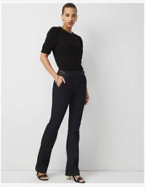 0810 SIZE:14 WHBM FAUX LEATHER TROUSERS KICK FLARE, HIGH-RISE, SIDE & BACK POCKETS,  AND FRONT BUTTON & ZIPPER CLOSURE NWT RTL:$140.00