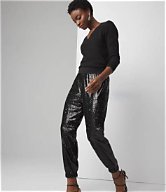 0627 SIZE:S WHBM BLACK SEQUIN ENCRUSTED JOGGERS W/ELASTIC WAIST RTL:$79.99