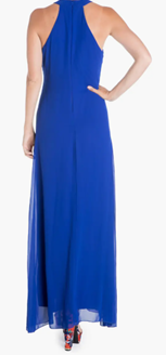1010 SIZE:L MEGHAN LA ELECTRIC BLUE SLVLSS DRESS W/COLLARED NECKLINE, CONCEALED BACK ZIPPER CLOSURE, LAYERED BODICE AND SIDE SLIT NWT RTL:$379.00