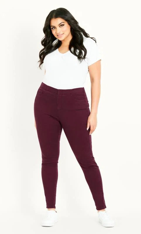 0809 SIZE:18/20 ASHLEY STEWART WINE PONTELLE PULL ON LEGGINGS W/FLAT ELASTIC WAIST NWT RTL:$44.50